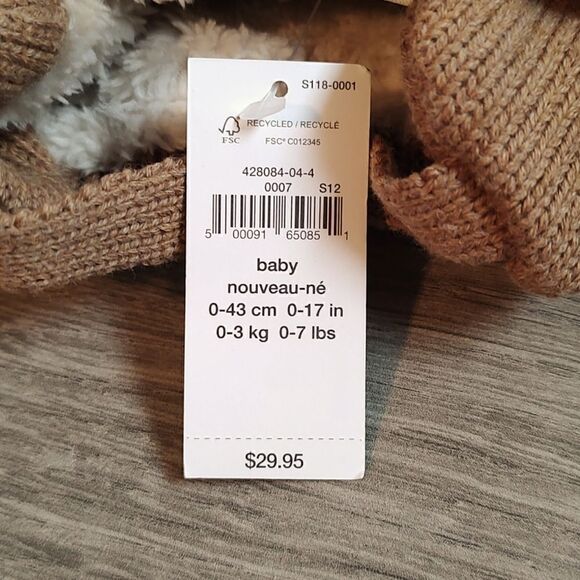 New With‎ Tag Newborn (Up to 7lbs.) Sherpa-Lined Bear Beanie - Picture 6 of 7